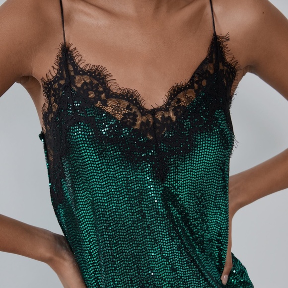 Green sequin cami top Clearance